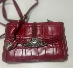 Red Leather Crossbody Wallet w/ Silver Heart – Valentine’s Day Phone Wallet